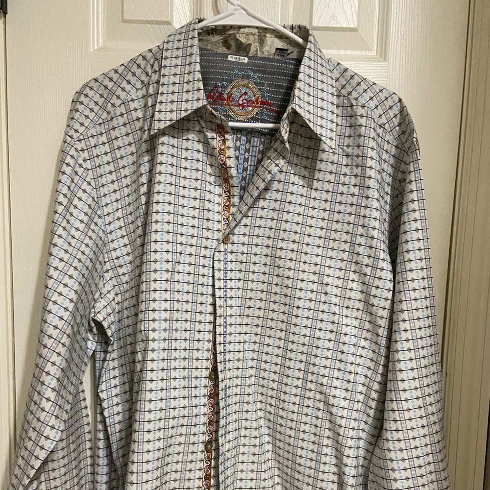 Robert Graham, White, Blue Browns gorgeous shirt